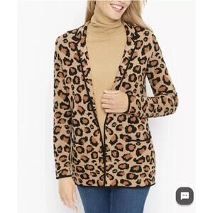 Talbots Wool Blend Blazer SMALL S Open Cardigan Sweater Leopard Print NEW $179